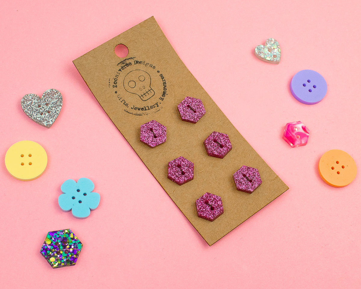 Pink Glitter Acrylic Buttons