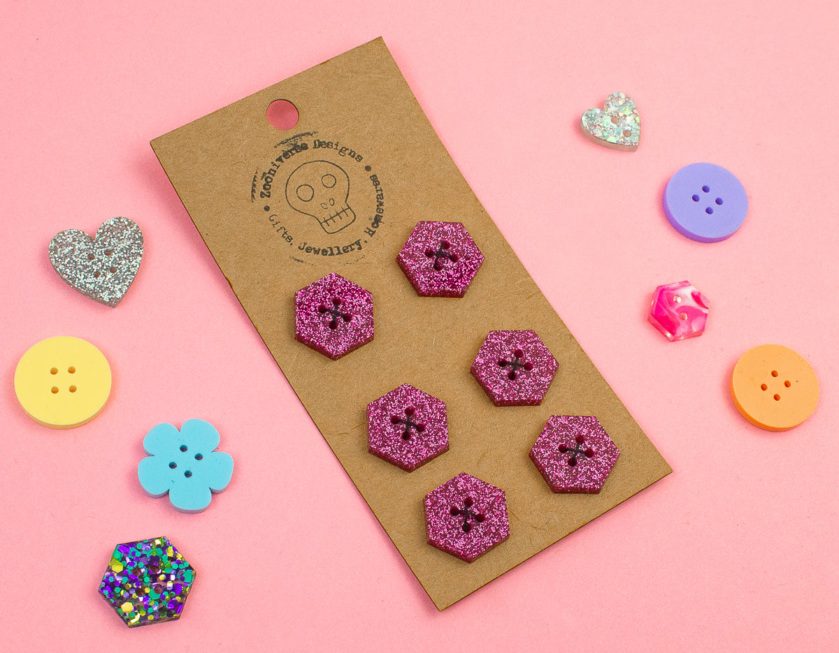 Pink Glitter Acrylic Buttons