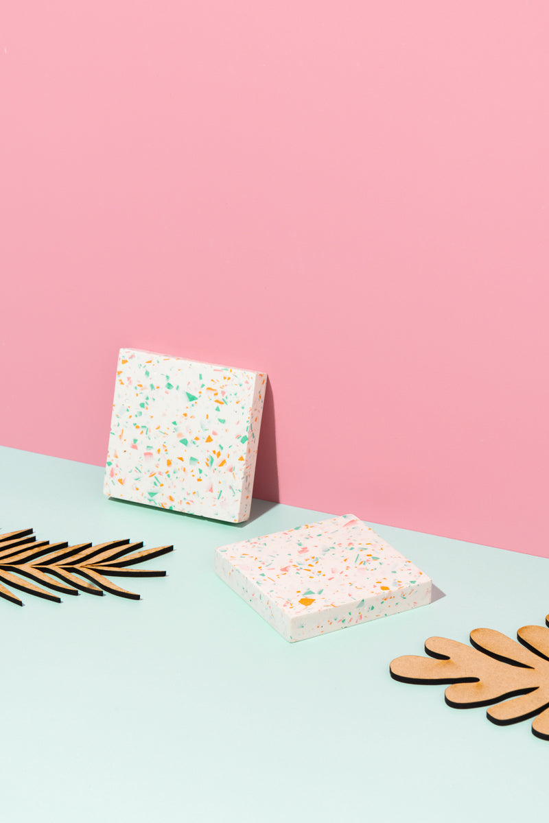 Pink, Teal, Orange, White Coasters
