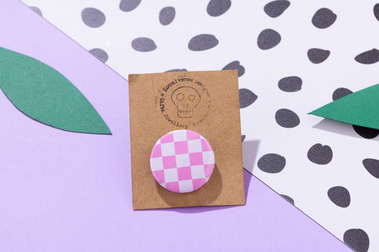Pink and White Chequer 25mm