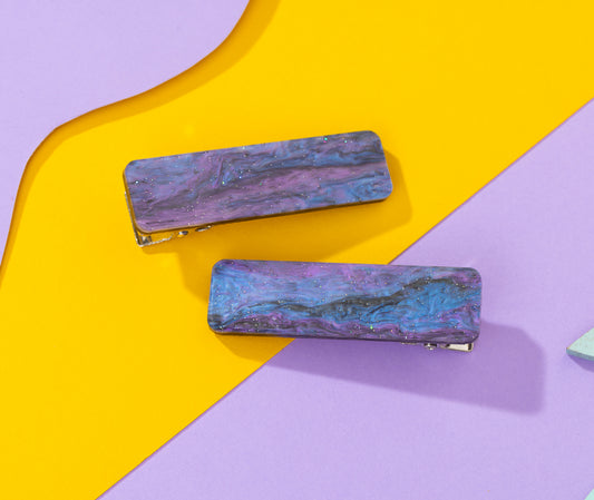 Purple Galaxy Rectangle Hairclips