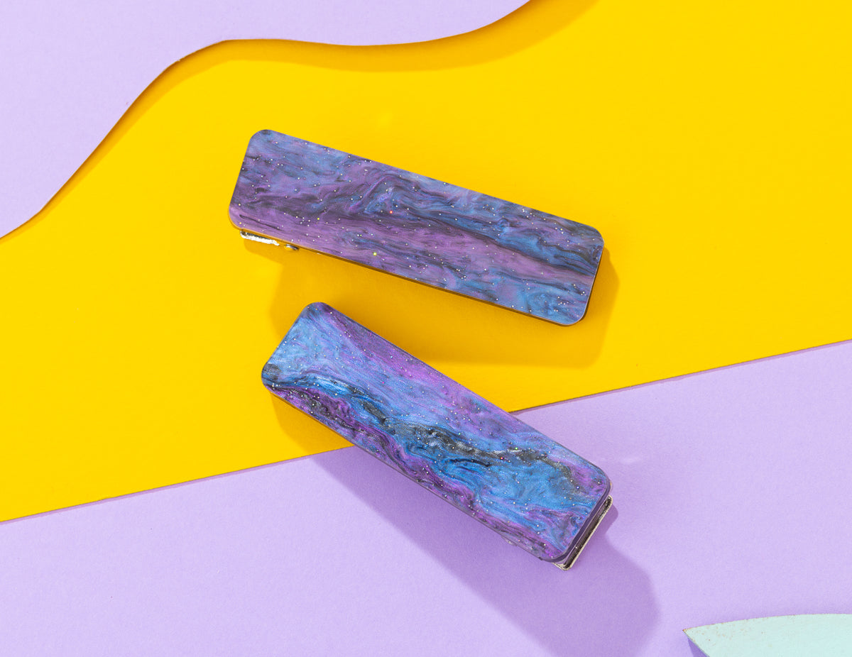 Purple Galaxy Rectangle Hairclips