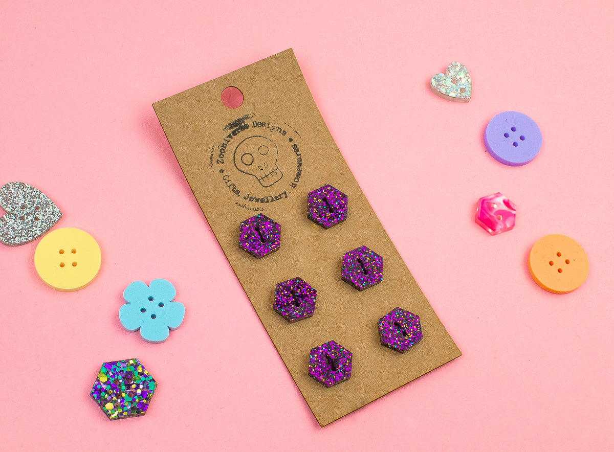 Purple Glitter Acrylic Buttons