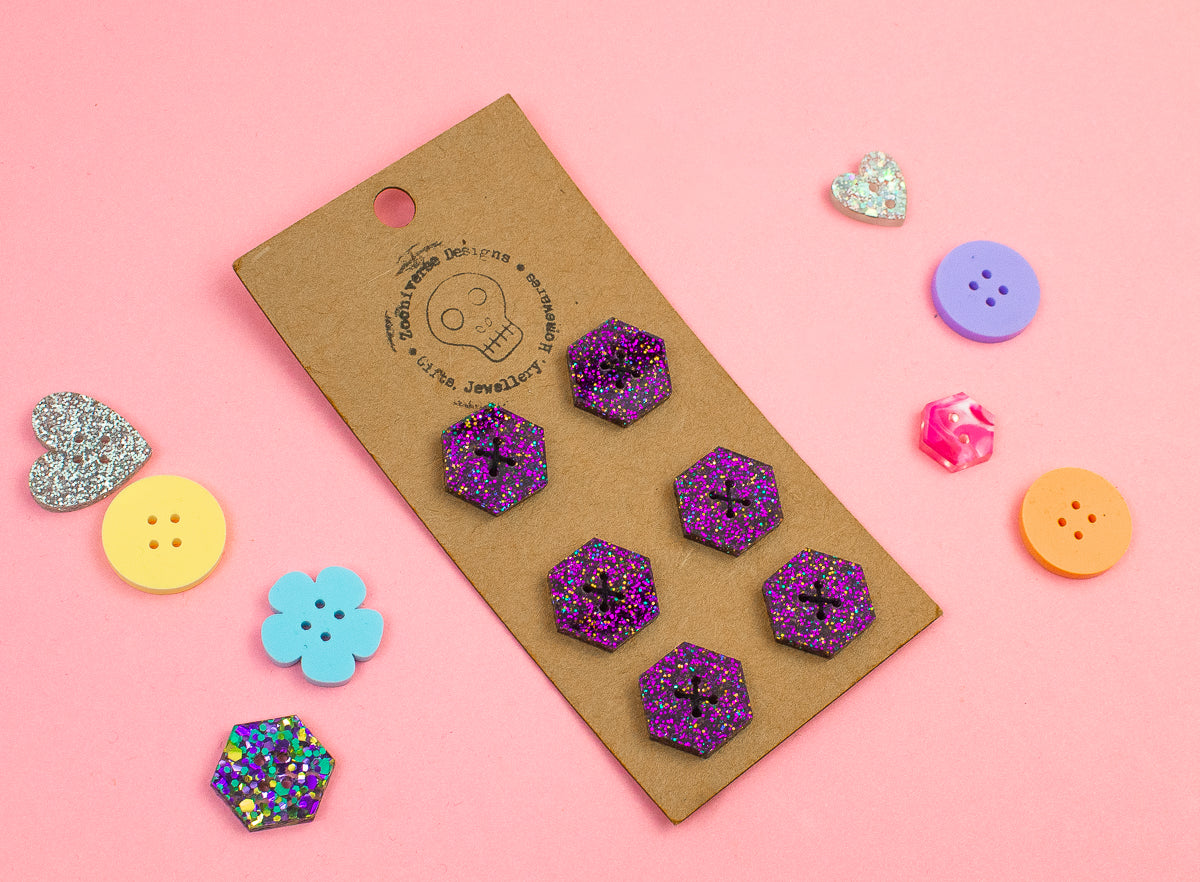 Purple Glitter Acrylic Buttons