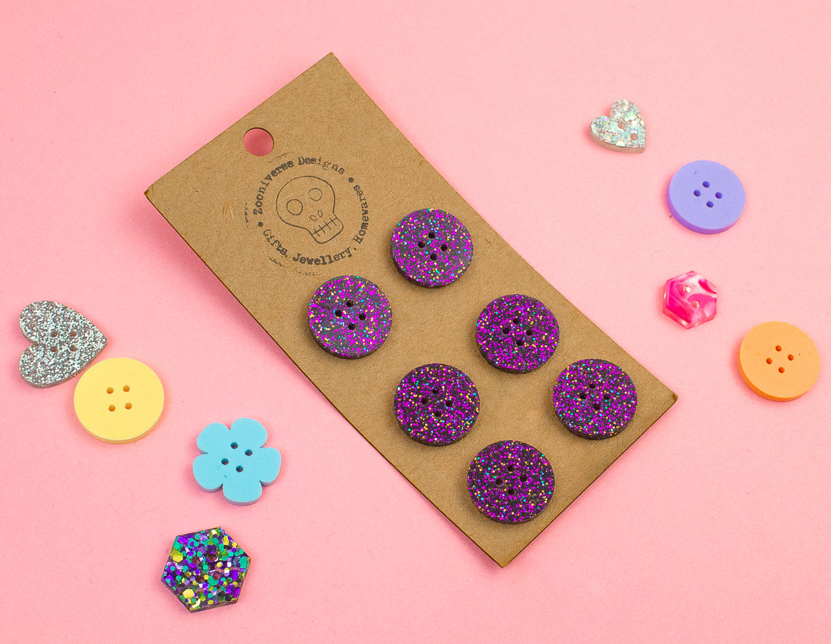 Purple Glitter Acrylic Buttons