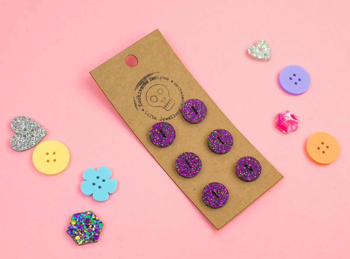 Purple Glitter Acrylic Buttons