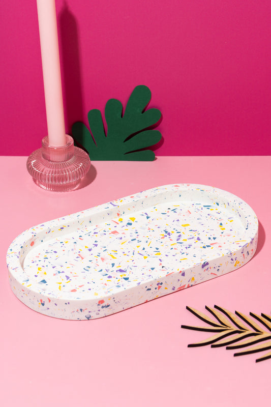 Purple, Yellow, Pink Blue Terrazzo Pill tray Large