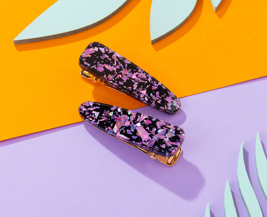 Purple chunky glitter Hairclips