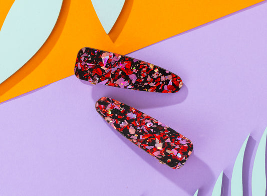 Red Purple Chunky glitter Hairclips