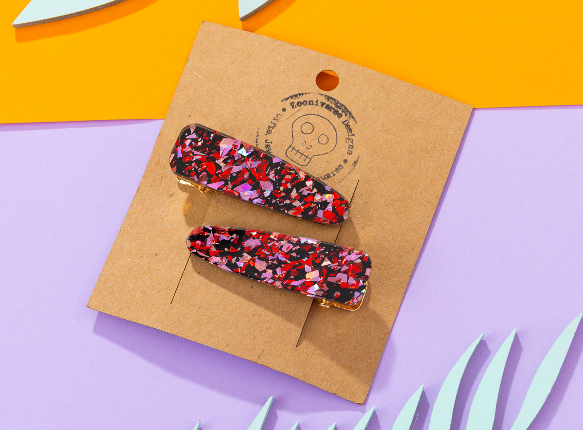 Red Purple Chunky glitter Hairclips