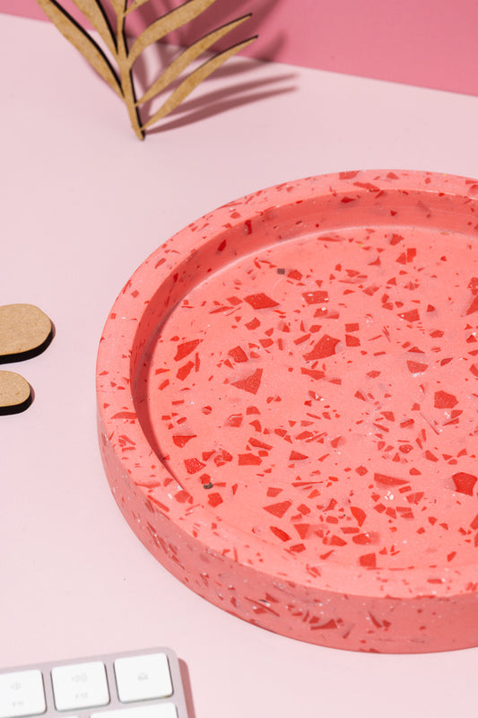Red and Pink Terrazzo Medium Round Trinket Tray