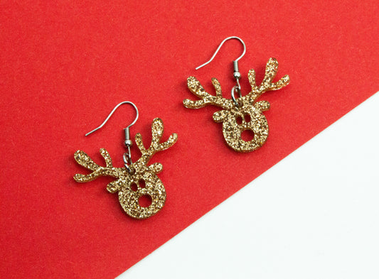 Reindeer Face glitter earrings