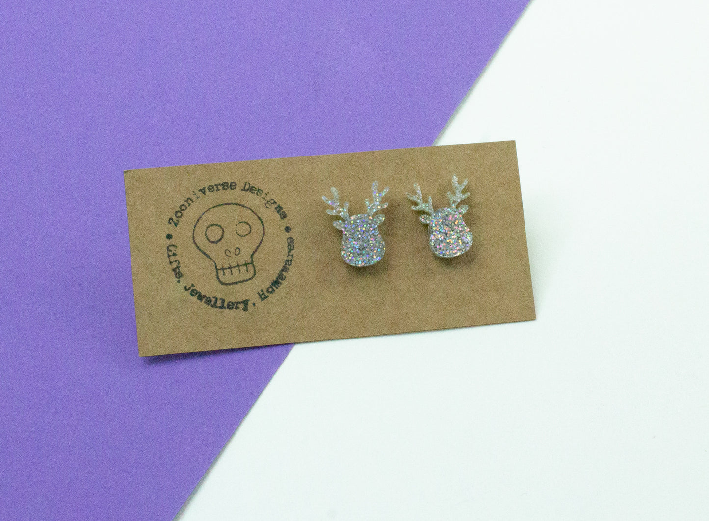 Reindeer face Glitter Stud Earrings