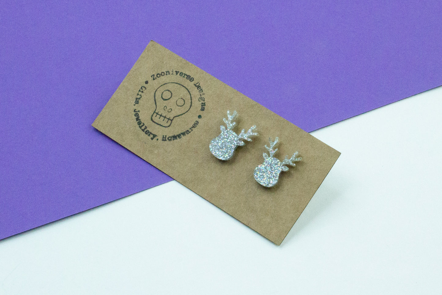 Reindeer face Glitter Stud Earrings