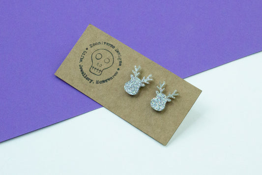 Reindeer face Glitter Stud Earrings