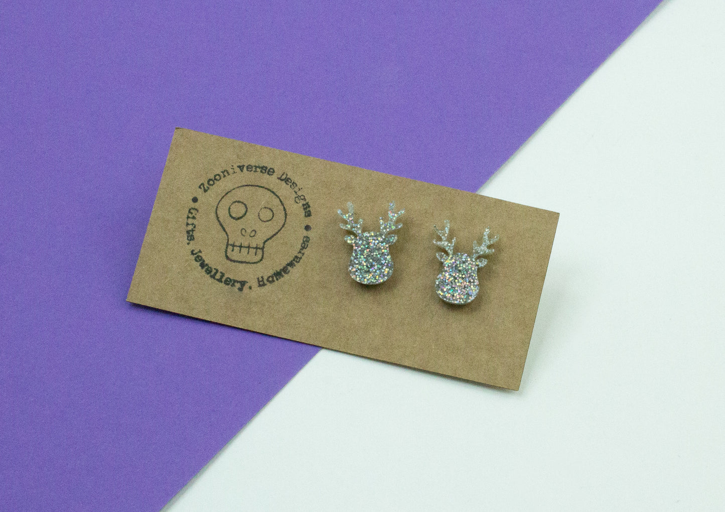 Reindeer face Glitter Stud Earrings