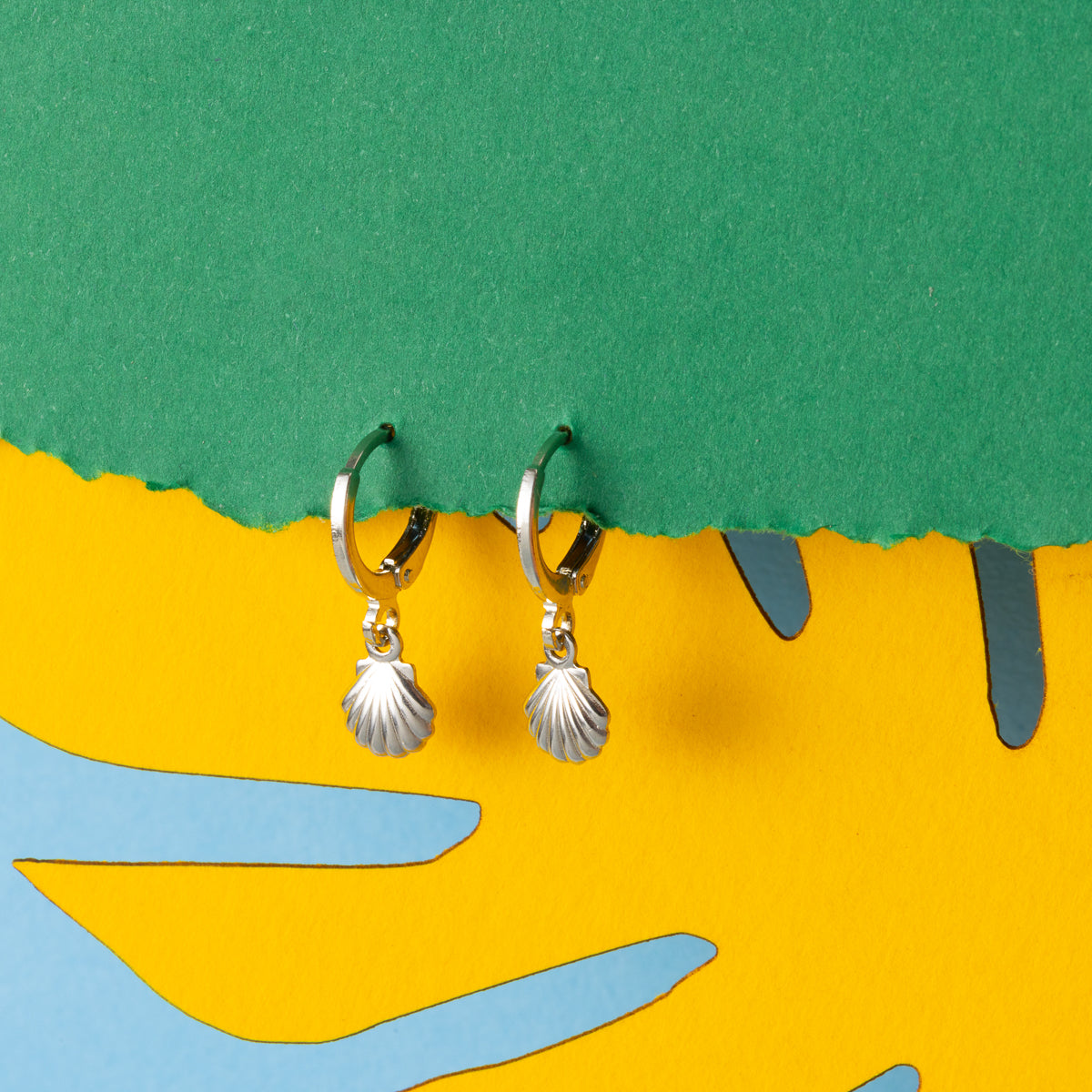 Shell Silver Huggie Hoops