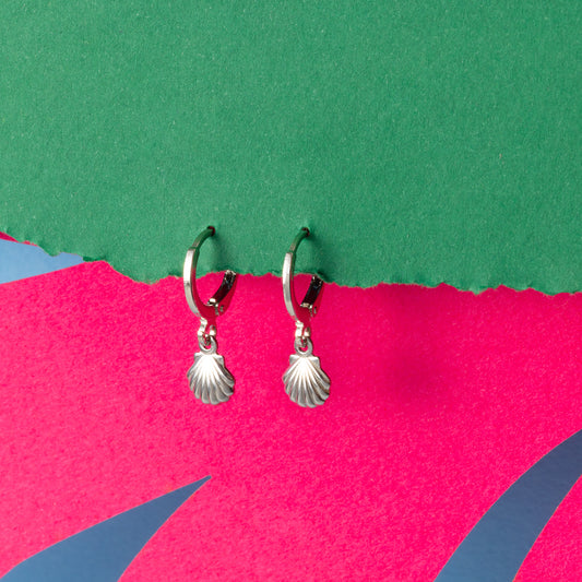 Shell Silver Huggie Hoops