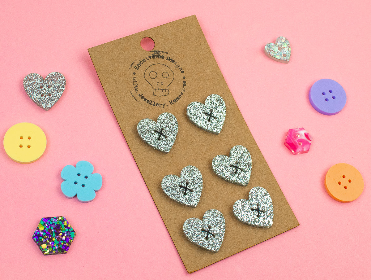 Silver Glitter Acrylic Buttons
