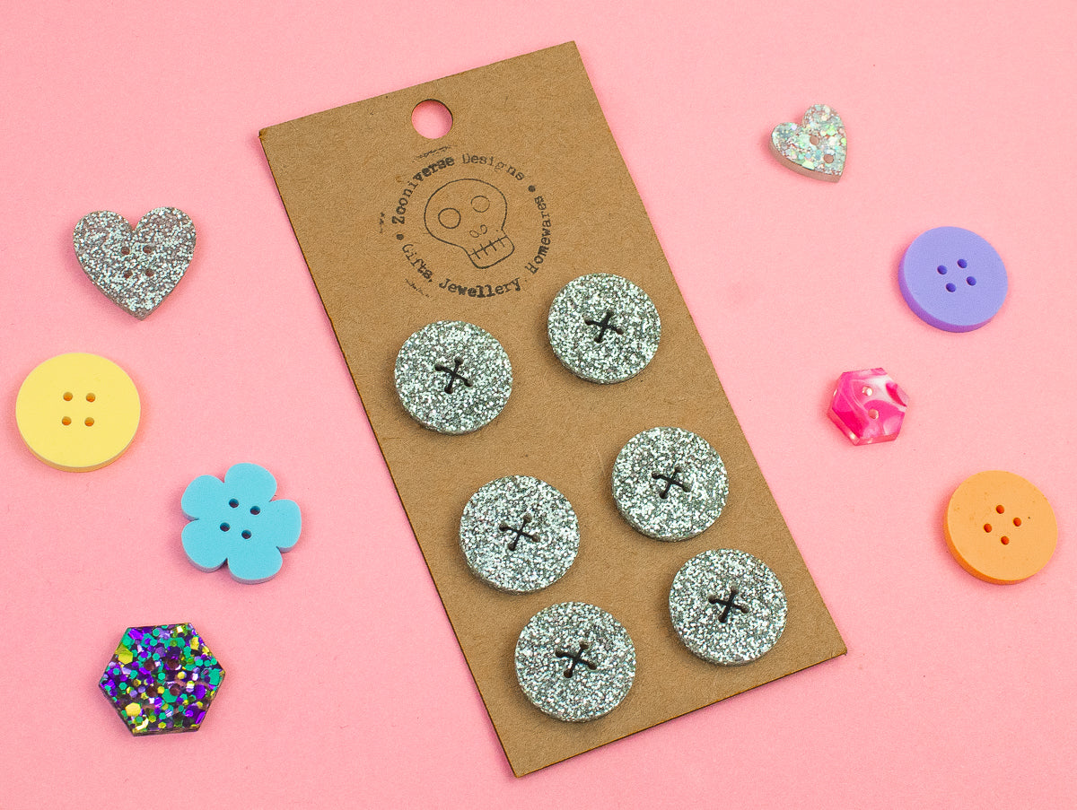 Silver Glitter Acrylic Buttons