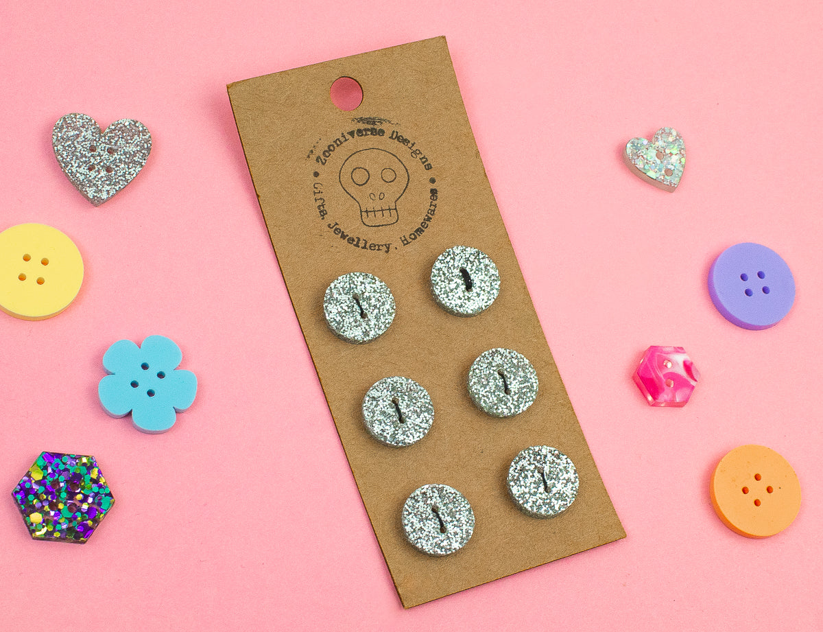 Silver Glitter Acrylic Buttons