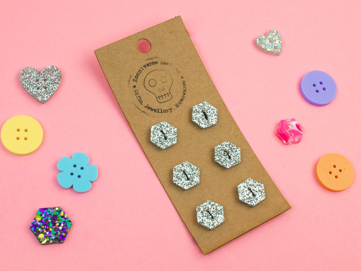 Silver Glitter Acrylic Buttons