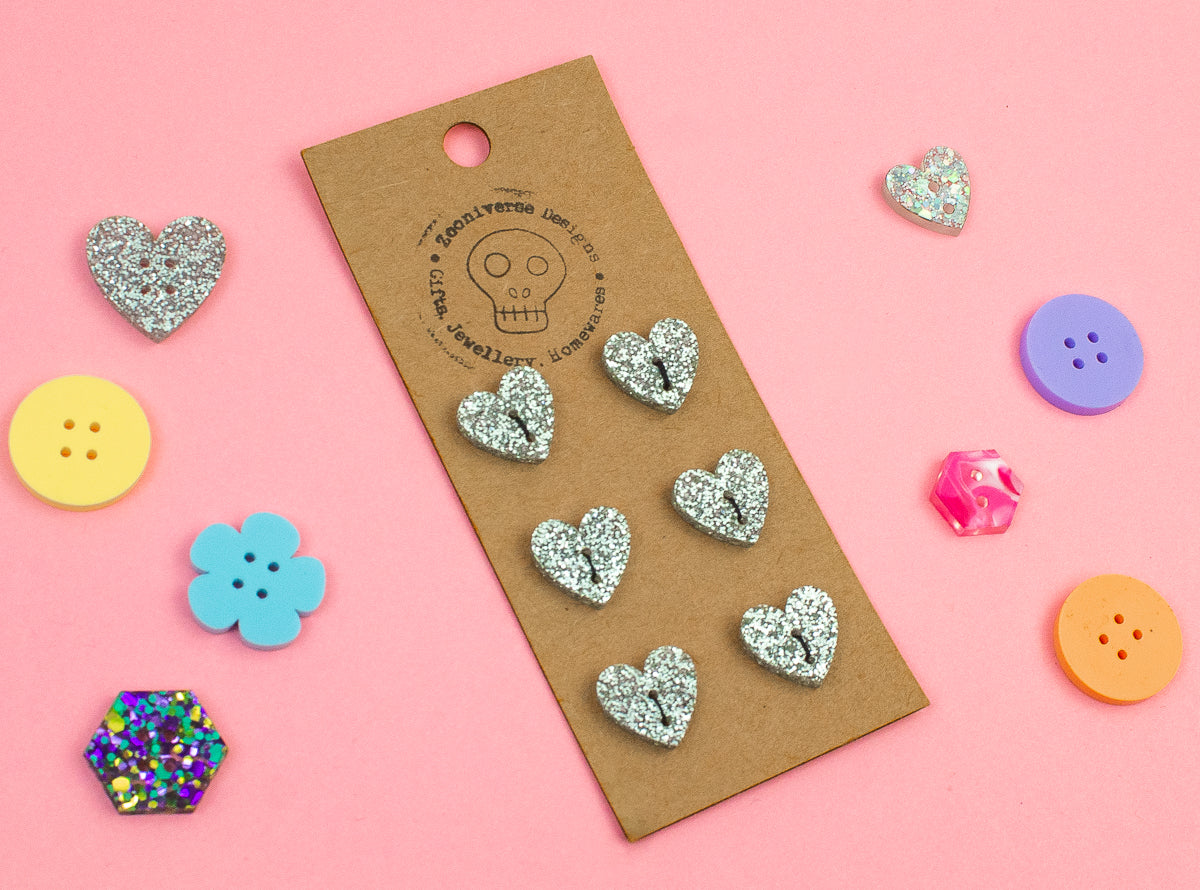 Silver Glitter Acrylic Buttons