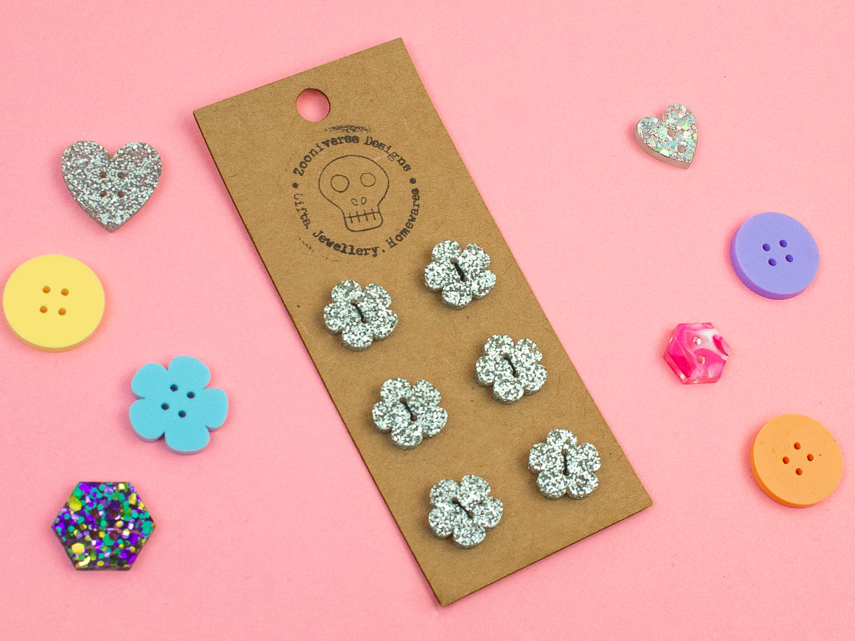 Silver Glitter Acrylic Buttons