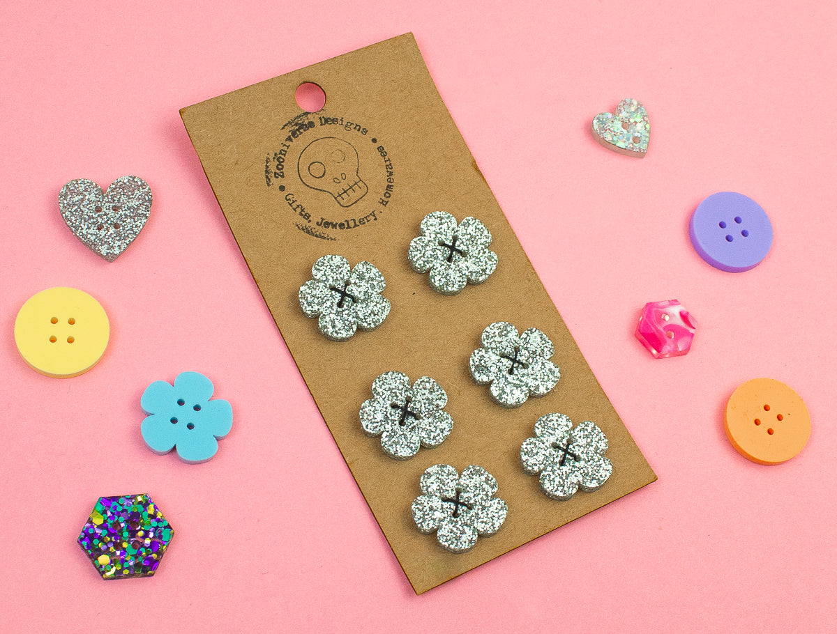 Silver Glitter Acrylic Buttons