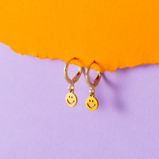 Smiley Face Gold Huggie Hoops