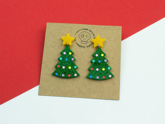 Star Glitter Christmas Tree Earrings