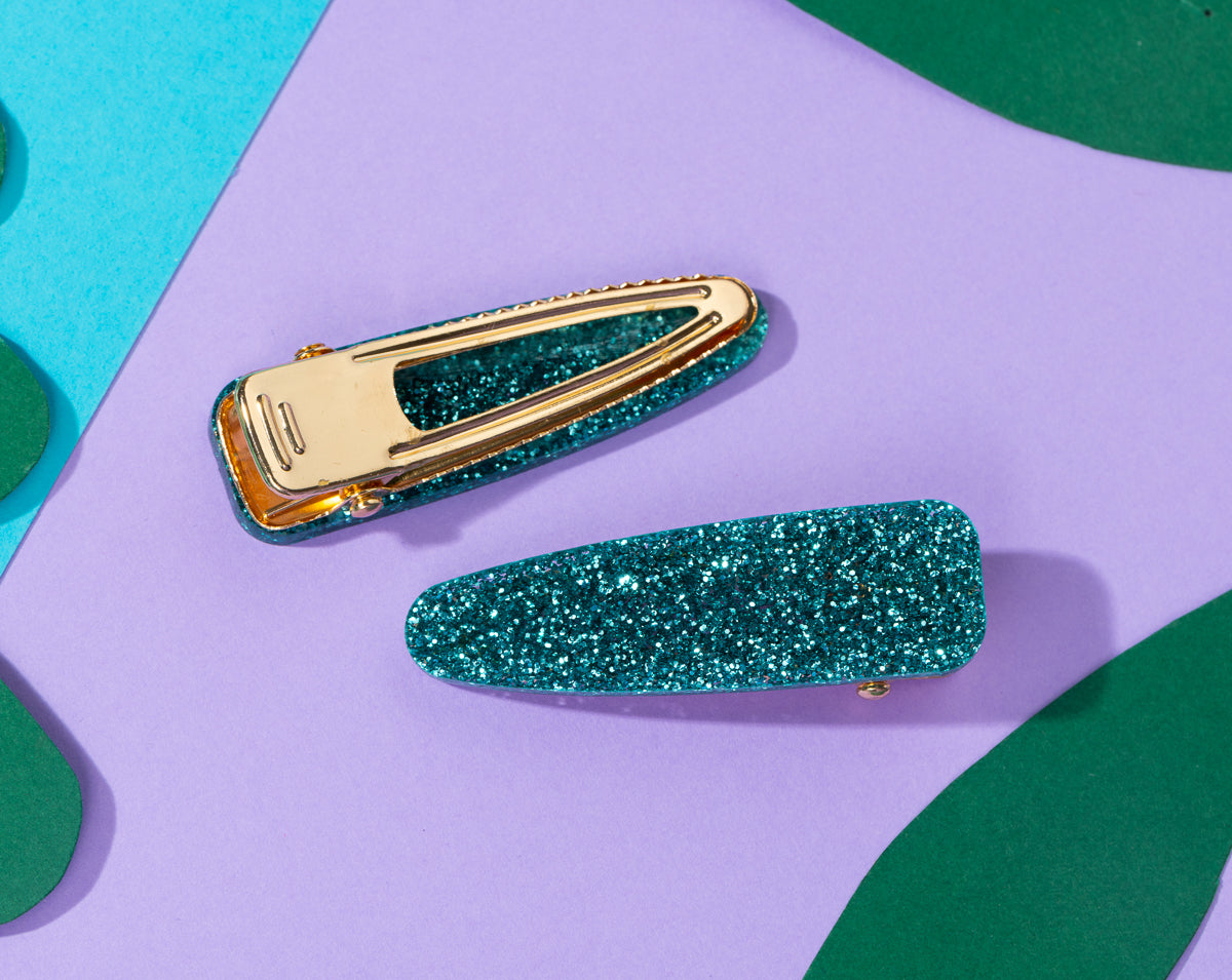 Teal Glitter Hairclips