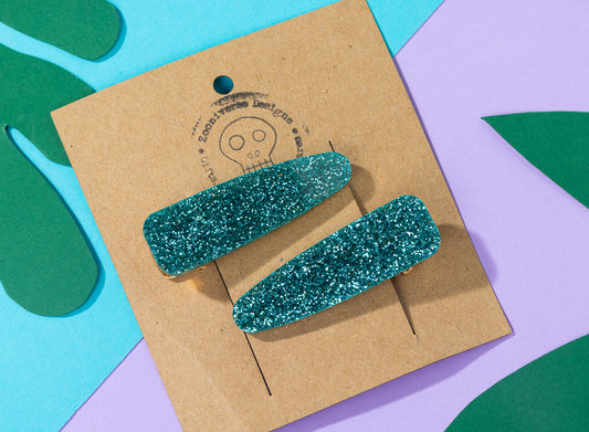 Teal Glitter Hairclips