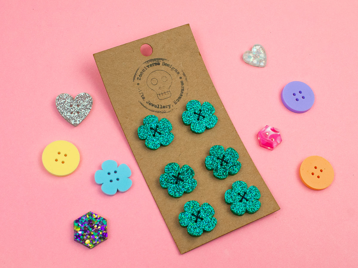 Turquoise Glitter Acrylic Buttons
