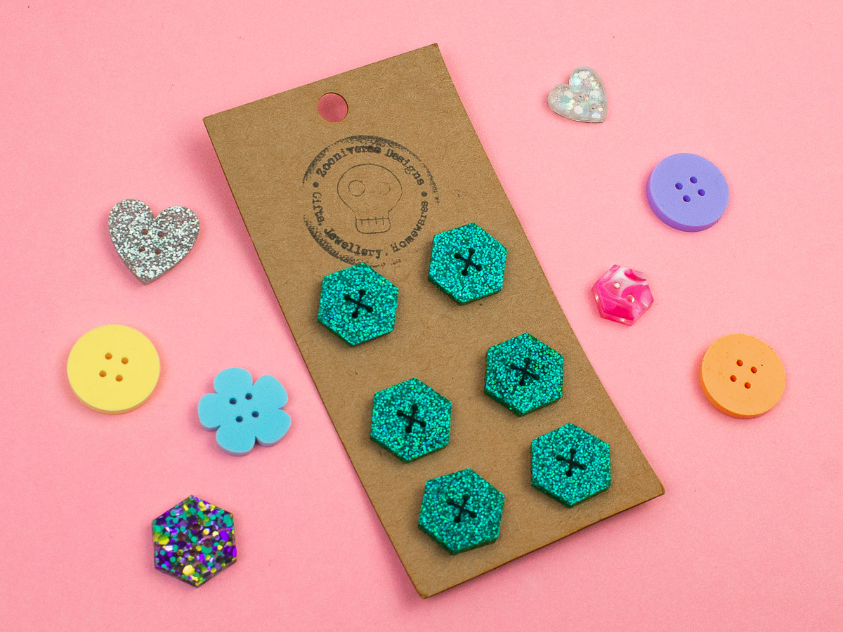 Turquoise Glitter Acrylic Buttons