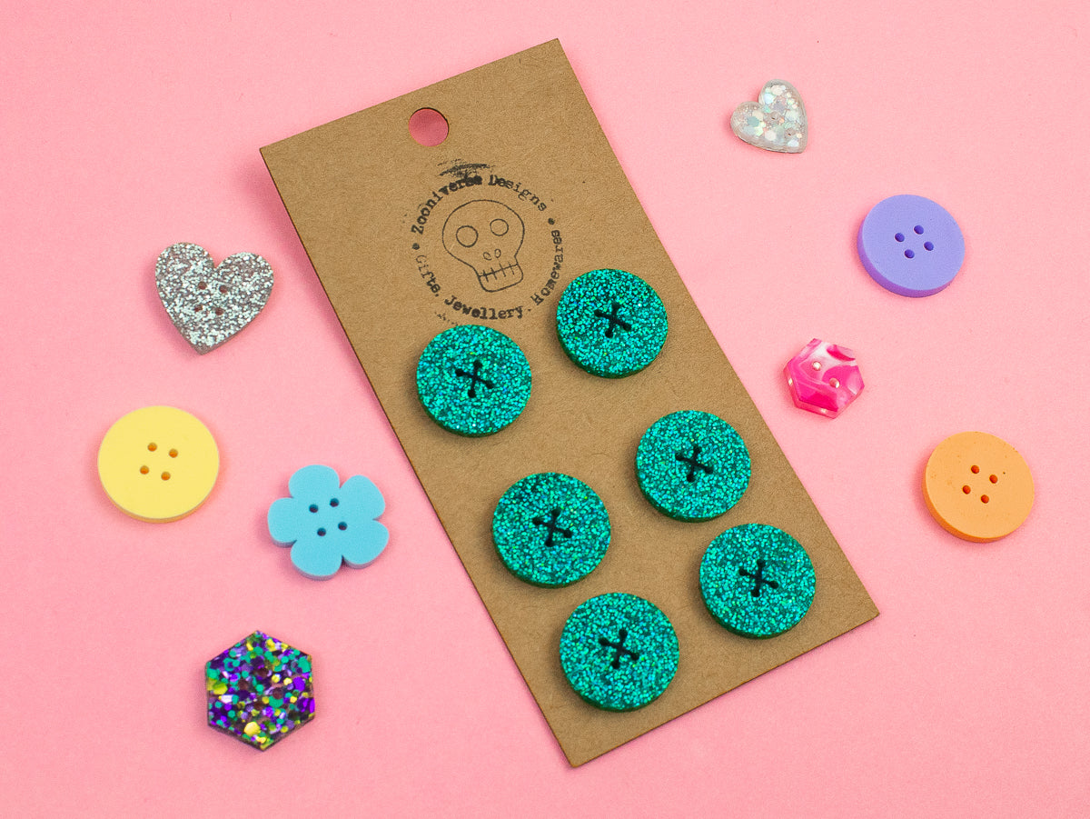 Turquoise Glitter Acrylic Buttons