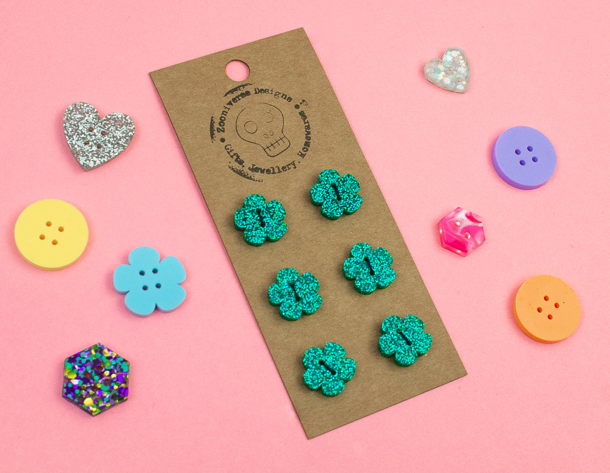 Turquoise Glitter Acrylic Buttons
