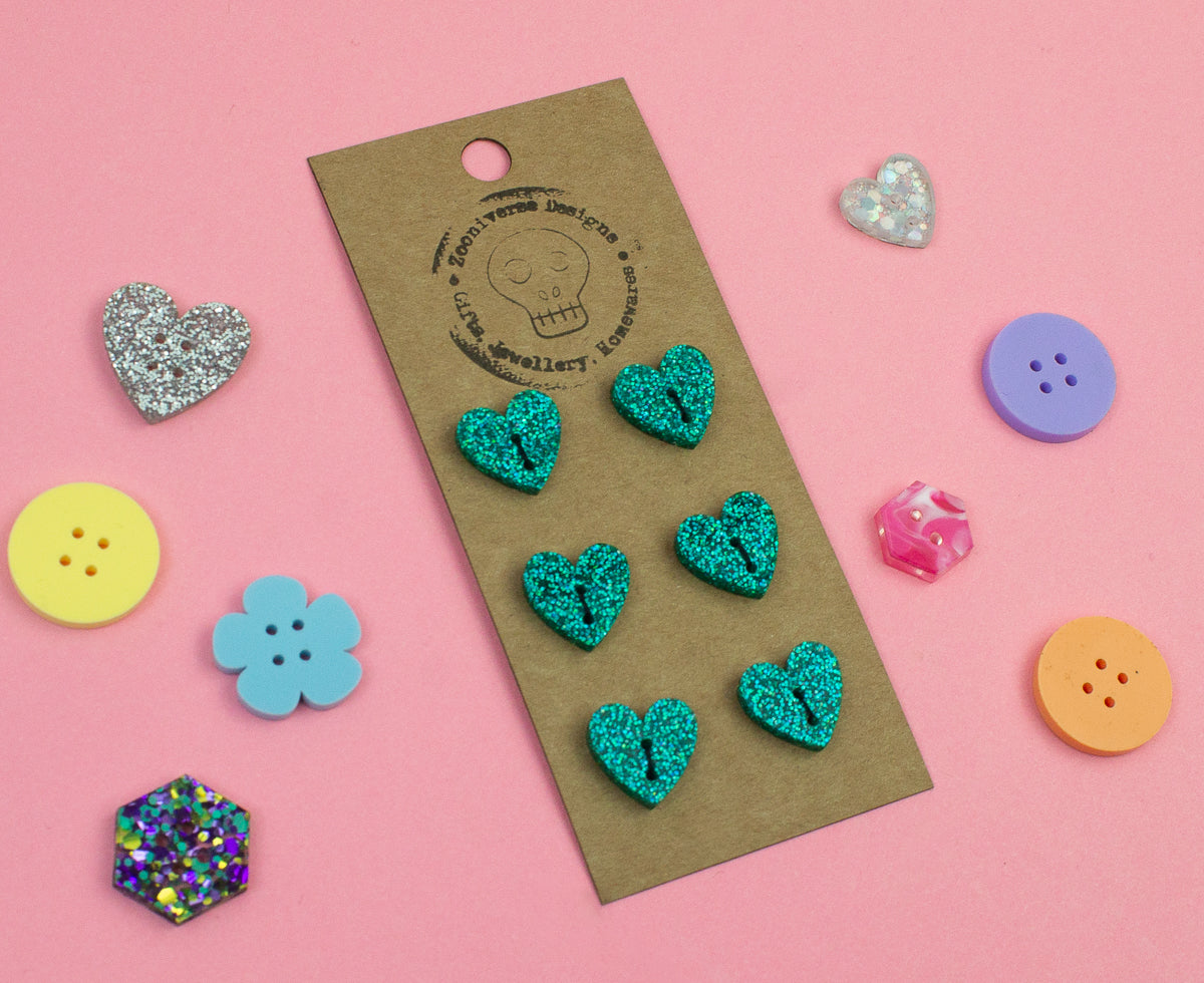 Turquoise Glitter Acrylic Buttons