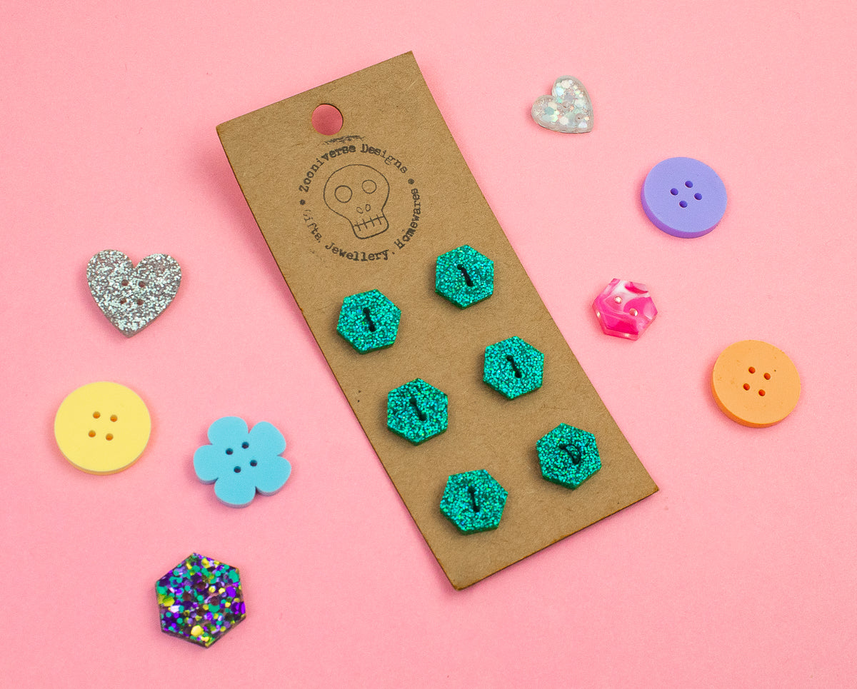 Turquoise Glitter Acrylic Buttons