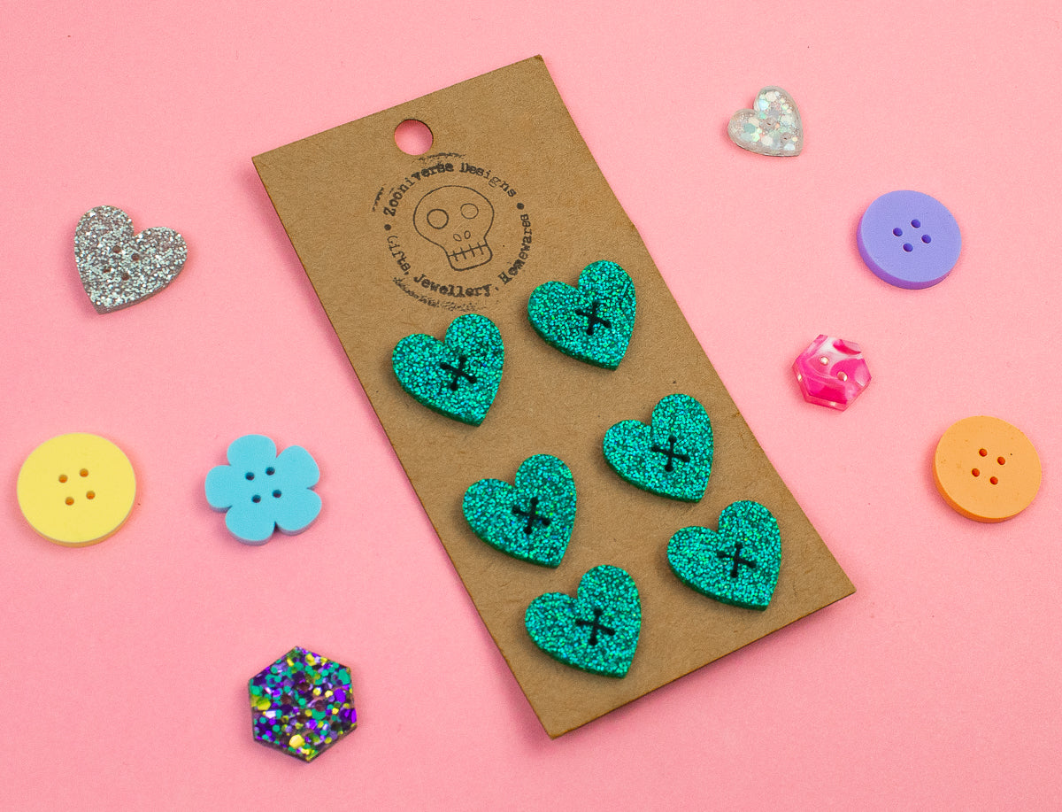 Turquoise Glitter Acrylic Buttons