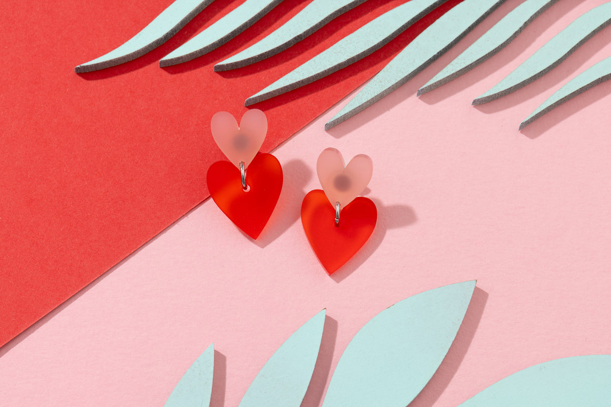 Two Tone Heart Dangle Earrings