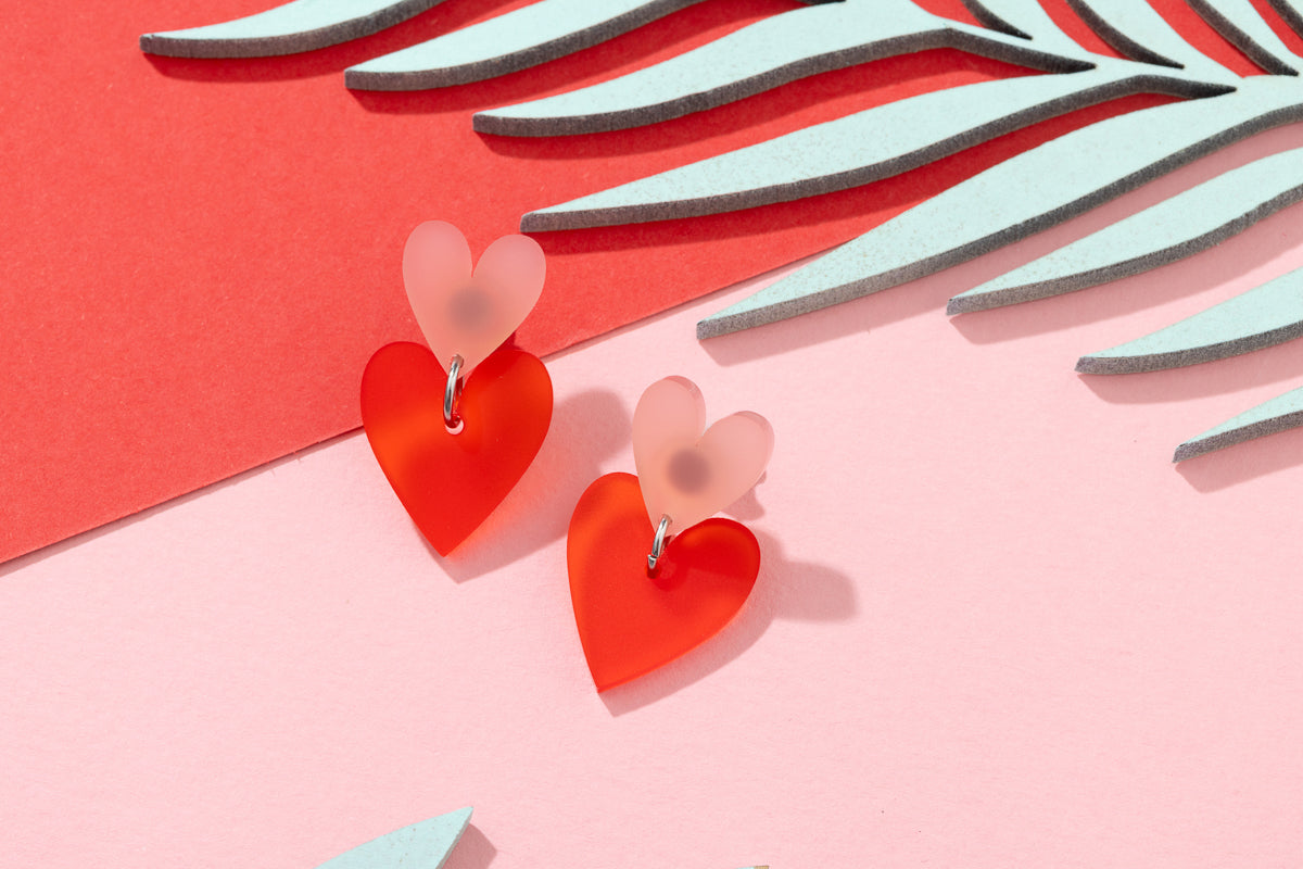 Two Tone Heart Dangle Earrings