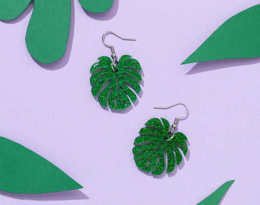 Cheese Plant Glitter Earrings