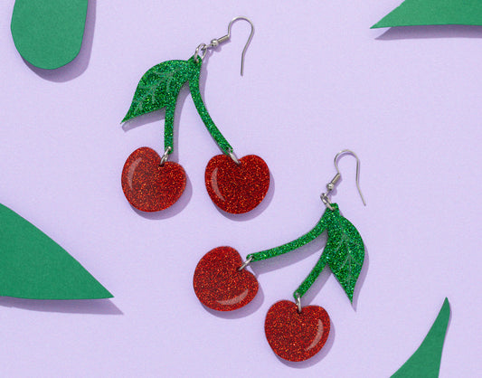 Cherry Glitter Earrings