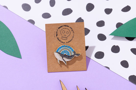 Whale with Sun Enamel Pin