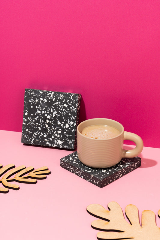 Black and White Terrazzo Square Coasters