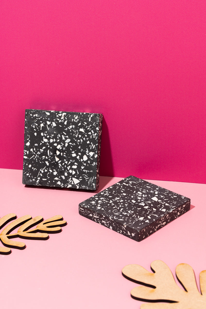Black and White Terrazzo Square Coasters