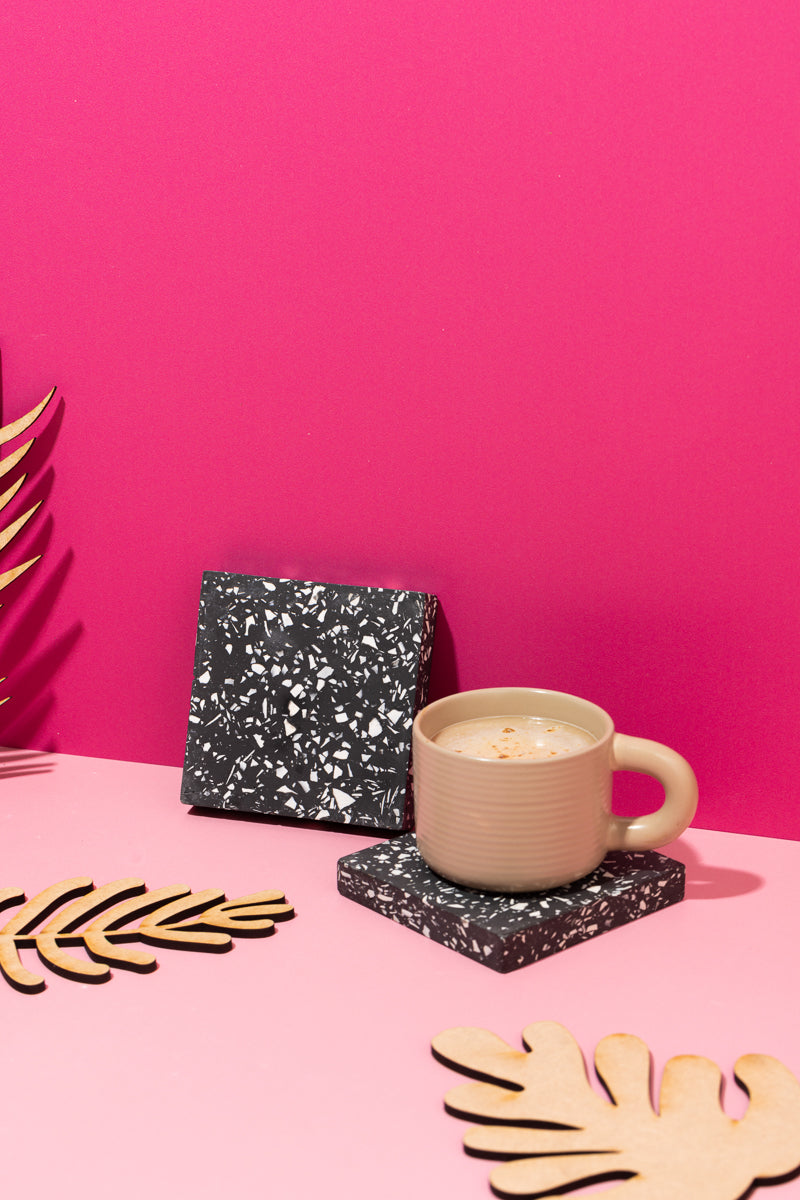 Black and White Terrazzo Square Coasters