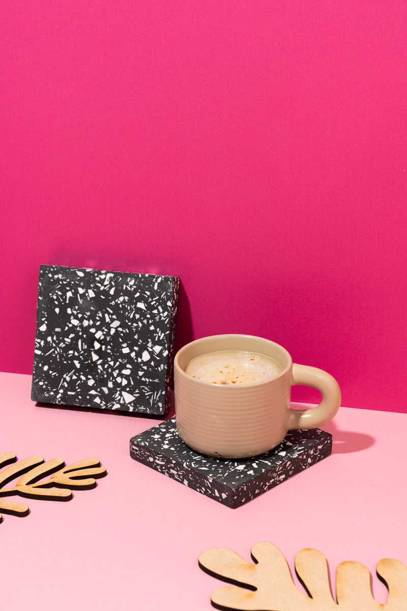 Black and White Terrazzo Square Coasters