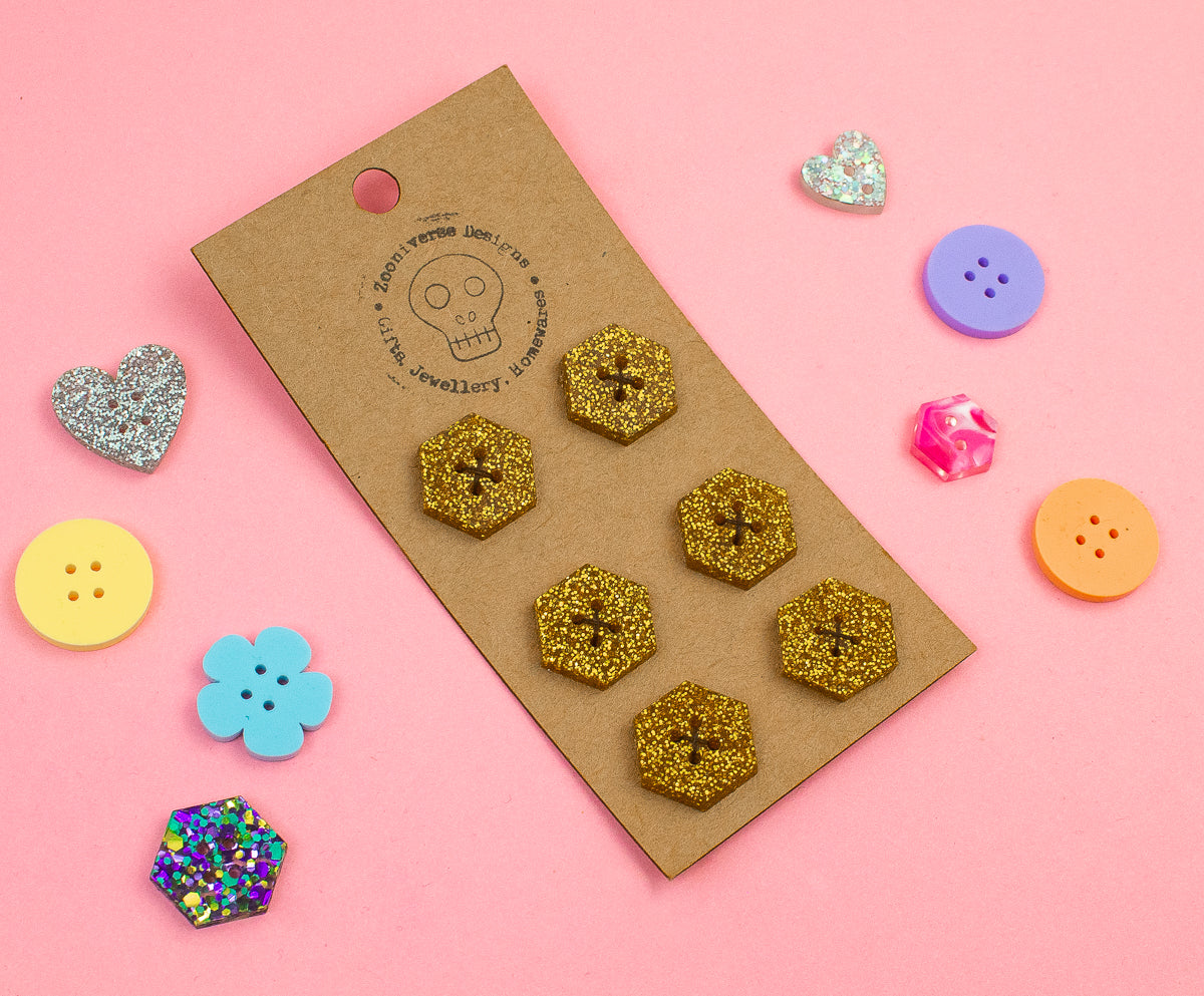Yellow Glitter Acrylic Buttons